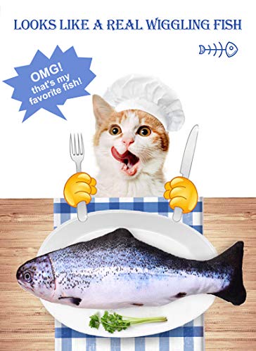 Leven Realistic Cat Kicker Fish Toy, Electric Moving Interactive Cat Toy, Wiggle Fish Catnip Toy, Robotic Motion Sensor Kitten Toy, Plush Cat Teaser, Fun Kitty Toy, Stimulates Cat Hunting Instinct
