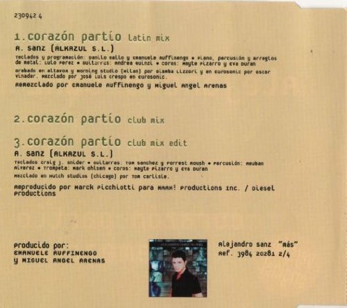Alejandro Sanz Album: «Corazon Partio - Remezclas»