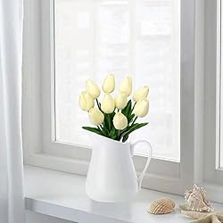 10 Pcs Cream Tulips Artificial Flowers Real Touch