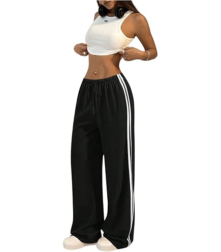Amazon.com: Quzak Y2K Low Rise Track Pants Women Baggy Pants Side