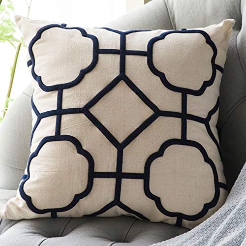 DOKOT Square Cushion Cover Case Embroidered Geometric Throw Pillow Covers Soft Linen Decorative for Home Sofa Bedroom Living Room Car with Invisible Zipper 20 x 20 Inch / 50 x 50 cm Navy Blue