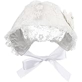Baby Girls Bonnet Lace Hat Caps Christening Bonnet Infant Princess 5.9 * 7.47inch Sun Hat Flower Photo Props for 0-2 Years White