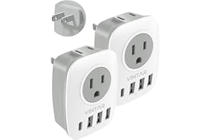 US to Japan Plug Adapter, VINTAR Japan Power Adapter with 2 AC Outlets, 3 USB and 1USB-C Ports, 2 Prong to 3 Prong Outlet Adapter for USA to Japan China Canada Philippine, Type A, 2-Pack White+Gray