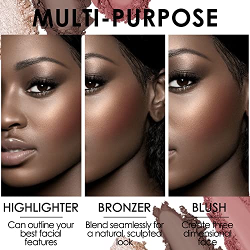 FOCALLURE Blush and Highlighter Palette,3 in 1 Contour Palette,CrueltyFree Matte Bronzer Powder