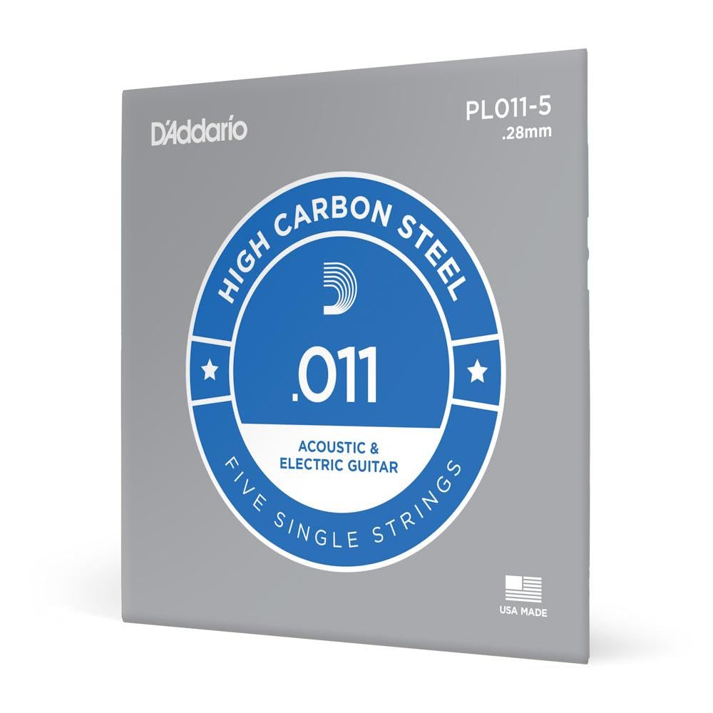 D'Addario PL011-5 Plain Steel Electric/Acoustic Guitar Strings 5-Pack