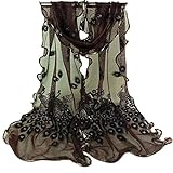 GU Angqi Faddish Women Peacock Flower Embroidered Lace Scarf Wrap Shawl Stole Pashmina