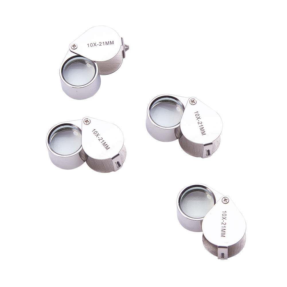 Othmro Magnifying Glass, Mini Microscope Jewelers Eye Loupe Magnifier Magnifying Glass Powerful Doublet, Chrome Plated, Round Body Jewelry Loupe, 10X/ 21 mm, Silver 4pcs