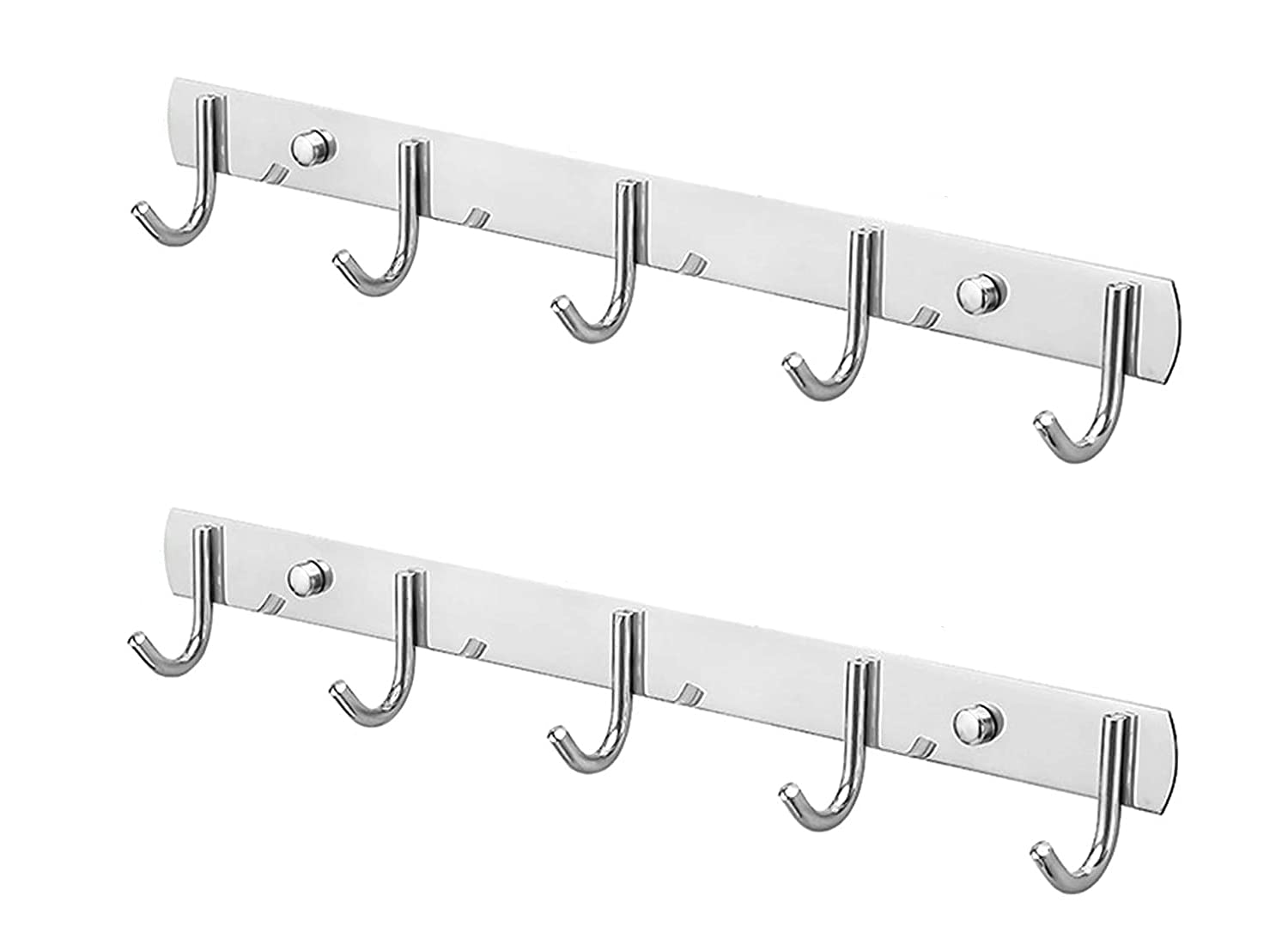 Luchs Set of 2 5 Hook Rail Clothes Hooks with 5 Hooks Made of Stainless Steel (SUS304) Coat Hooks Towel Holder Coat Rack Multi-Purpose Hooks (5 Hook Rails Round Hooks)