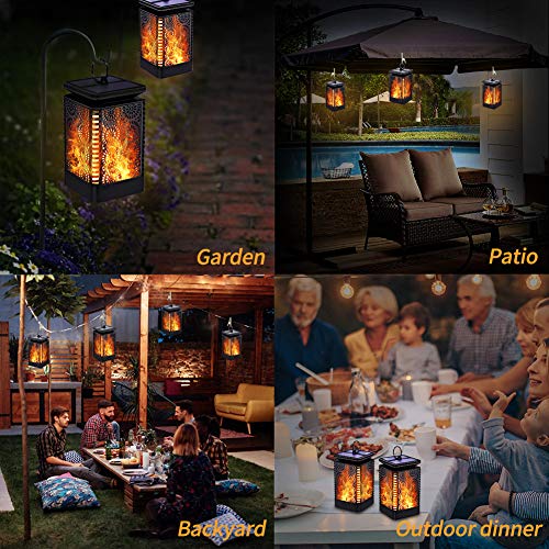 Solar Lantern Lights Outdoor Hanging with Flickering Dancing Flame, Waterproof Solar Powered LED Umbrella Lantern Lights Decoration for Patio Yard Garden Pathway Table, 2 Pack