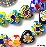 Millefiori Glass Beads Hearts 10mm 40pc Rainbow Mix