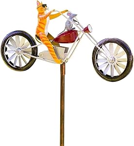 Wind Spinner, Vintage Bicycle Metal with Standing Pole, Handmade Cute Animal Spinner Sculpture, for Garden Statue Lawn Windmill Outdoor Decoration (Cat and Mouse)