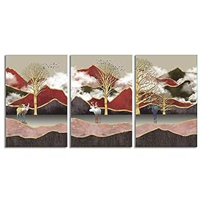Canvas Wall Art Abstract Deer in Forest Painting Artwork for Home Prints Framed - 16"x24" x 3 Panels