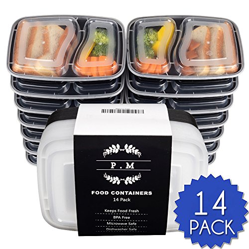 35oz Meal Prep Containers - 2 Compartment Bento Lunch Box with Lid, Snack Boxes - Stackable, Reusable, Microwave, Leak Proof, Dishwasher & Freezer Safe - Fix & Food Storage Containers