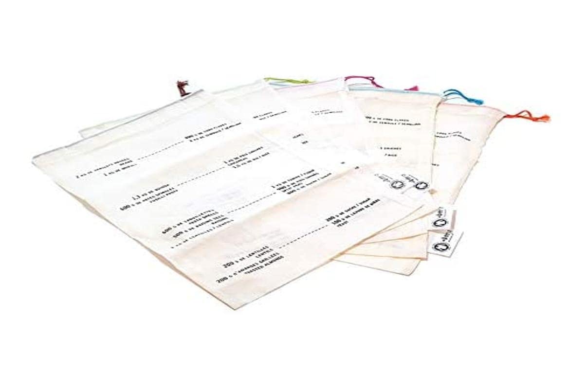ECODIS - 5 Medium Size Graduated Bags - Reusable Cereal and Legumes - Organic Cotton - Graduated to Help Buy Right Quantities