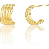 Chunky Gold Earrings for Women, 14K Gold Plated Earrings Big Statement Earrings Thick Gold Hoop Earrings Dainty Dangle Earrings Hypoallergenic Earrings for Women Trendy Jewelry