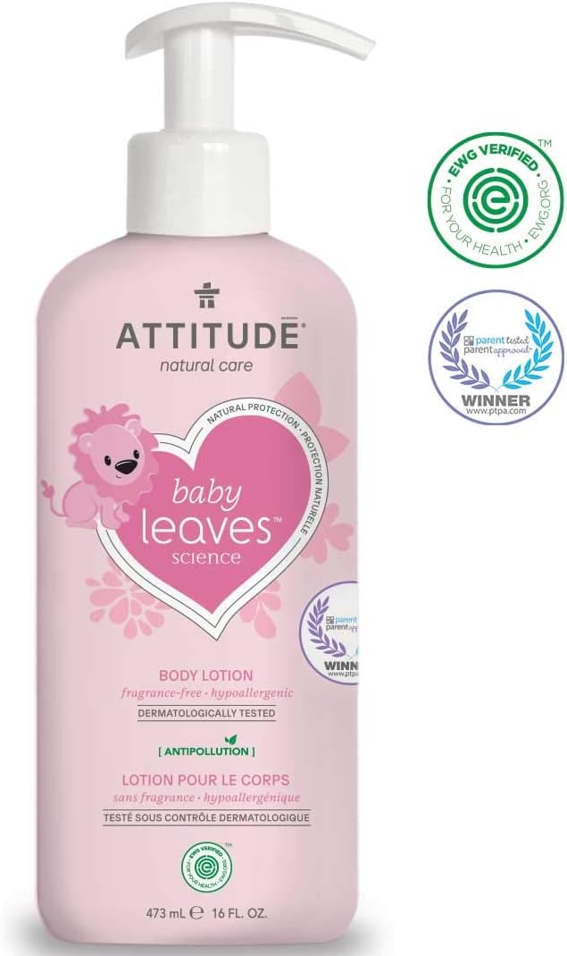 ATTITUDE Baby Unscented Lotion, EWG Safe Baby Body Lotion, Extra Gentle On Sensitive Skin