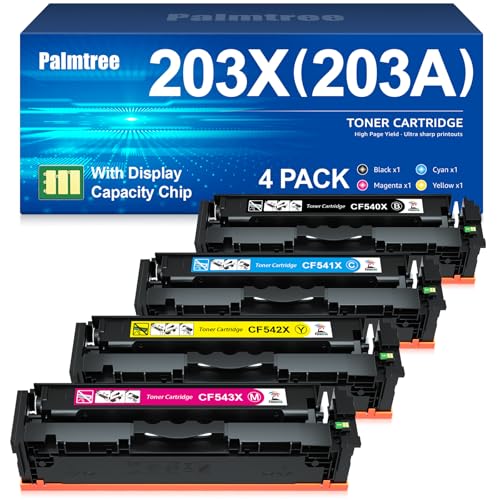 Palmtree 203X Cartouche de Toner Compatible pour HP 203X 203A CF540X Toner pour Color Laserjet Pro MFP M281fdw M254dw M281fdn M280nw M254nw M254dn M281 M254 Noir Cyan Magenta Jaune, 4-Pack