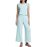 ROYLAMP Women's Summer 2 Piece Outfits Ruffled Round Neck Tank Jumpsuits Cropped Wide Leg Pants Matching Set