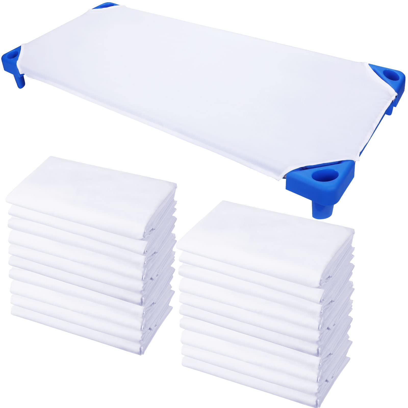 Photo 1 of Macarrie 20 Pcs Daycare Cot Sheets for Toddler and Preschool Pure Cotton Breathable Fabric Standard Daycare Bed Fitted Sheet for Boys and Girls, 51.18'' W x 23.62'' L(Classic Style)