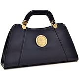 Dasein Leather Flat Bottom Golden Emblem A-Symmetrical Handbag, Shoulder Bag with Removable Shoulder Strap