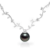 Gifts For Wife Wedding Anniversary Genuine Tahitian Black Pearl Necklace for Birthday Mothers Day Christmas, 9-10mm AAAAA Seawater Pearl Sterling Silver Moissanite Pendant