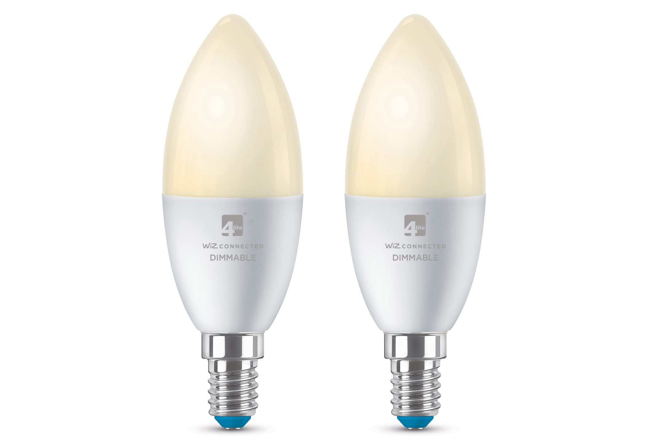 4lite WiZ Connected Candle Dimmable Warm White WiFi LED Smart Bulb - E14, Pack of 2