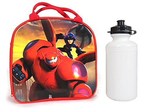 Disney Pixar Big Hero 6 Lunch Bag w/ Water Bottle & Adjustable Strap Hiro & Baymax (Red)
