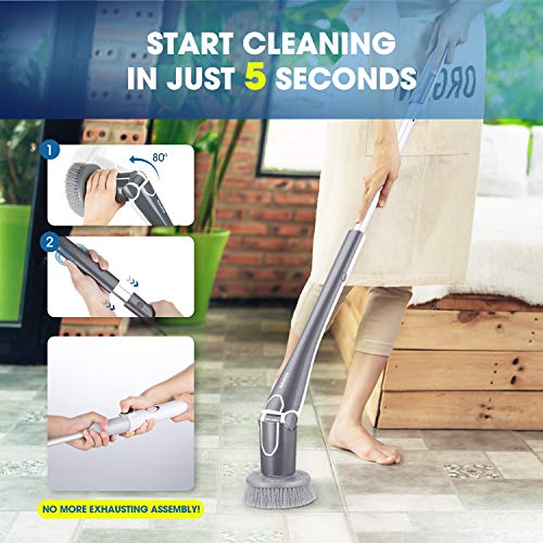 Electric Spin Scrubber, NOVETE Cordless Shower Bathroom Scrubber with Long Adjustable Extension Arm, 3 Upgraded Cleaning Brush Heads, Spin Scrubber for Tub Tile Floor, Ideal Gift for Family & Friends