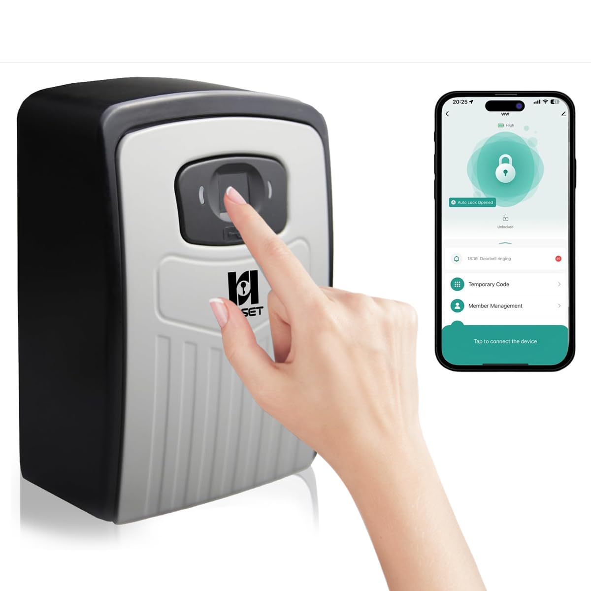RESET-104 Smart Key Lock Box with Fingerprint, Bluetooth Controlled, Hide a Key Outside,Large Capacity, Remote Access, Ideal for Home, Office, Real Estate Agents, and Short-Term Rentals