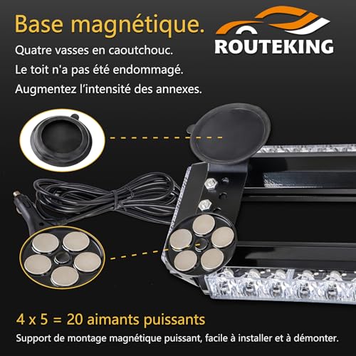 ROUTEKING 95 cm 80 LED Flashing Strobe Light Bar – 12 V/24 V Magnetic LED Beacon for Vehicle Car, Beacon with Magnetic Base (Amber)