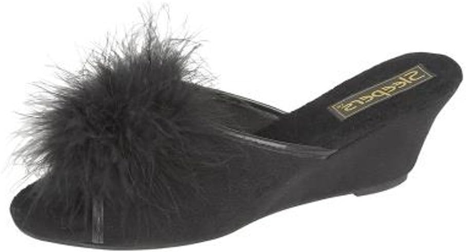 Sleepers Womens Wedge Fluffy Faux Suede Mule Slippers Size 3-8 Black