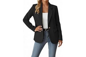 Women's Casual Blazer Lightweight Lapel One Button Work Office Jacket with Pockets