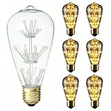 KINGSO Vintage Edison LED Bulb Bright Starry Style Romantic Fireworks Squirrel Cage Light Bulbs, 3W, 2700K, 85~265V, Warm Color, E26/E27 Medium Screw Base, ST64 Antique Shape (6 Pack)
