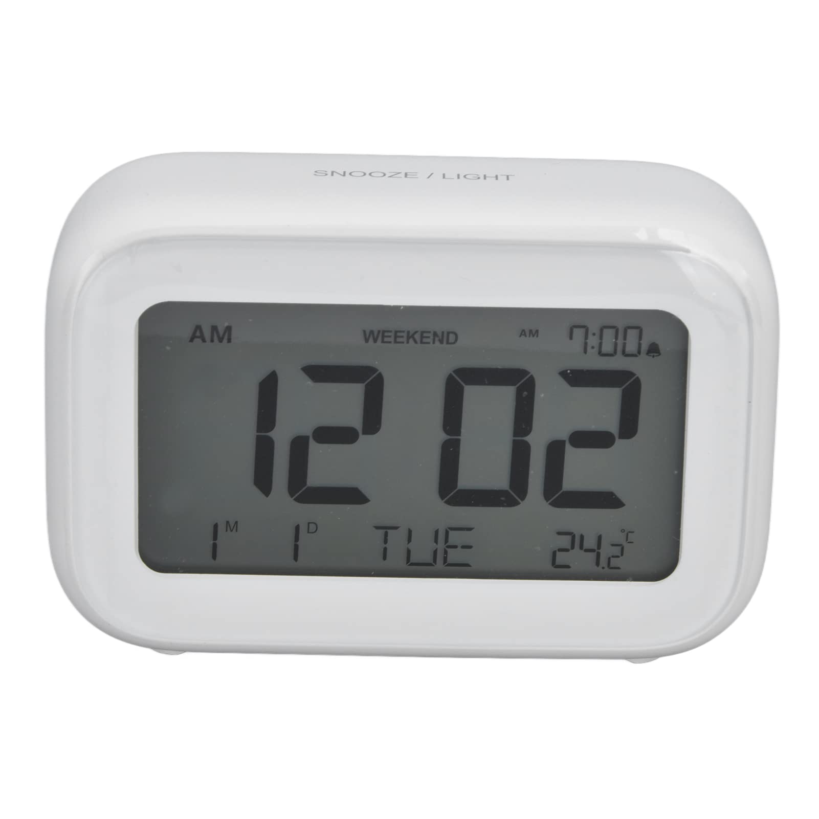 Atyhao Alarm Clock, Desktop Clock 12H 24H Formats Weekend Mode Volume Adjustment White Snooze Function Compact with LCD Display for Office for Home for Bedroom