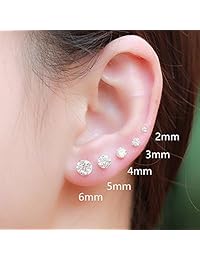 Aretes de plata con zirconia cúbica, no de acero inoxidable de 4, 5 y 6 mm, para mujer y niña