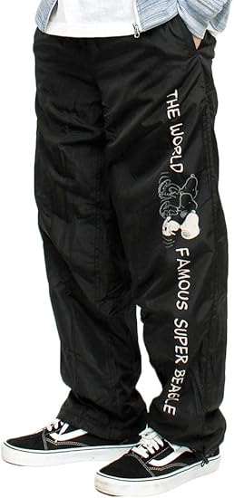 Amazon Peanuts ピーナッツ ナイロンパンツ メンズ Snoopy スヌーピー プリント 裏ボア 裏地あったか 防寒 イージーパンツ ロングパンツ 通販