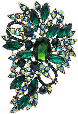 Green Rhinestone Brooch Women Jewelry Broaches Pins Flower Wedding Bouquet Birthday Gifts 4080