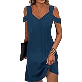 Soesdemo Womens Summer Dress Cold Shoulder V Neck Floral Printed 2024 Fashion Sundress with Pockets