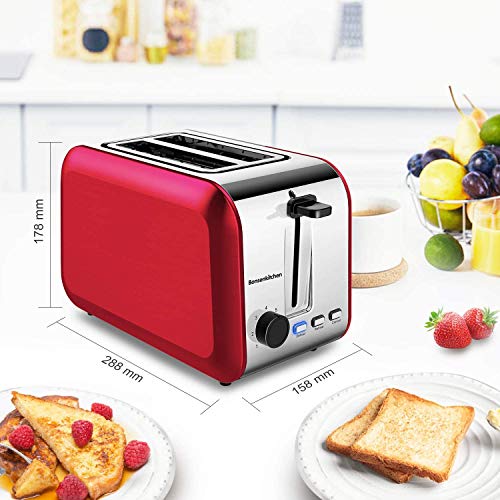 2 Slice Red Toasters, Bonsenkitchen Stainless Steel Wide Slot Bread
