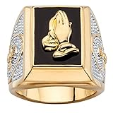 Seta Jewelry Men's 14K Yellow Gold Plated Rectangular Shaped Natural Black Onyx Praying Hands Ring