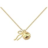 BEKECH Gold Bow and Volleyball Pendant Necklace Coach Sports Mom Gift Player Gift Sports Jewelry for Senior Night