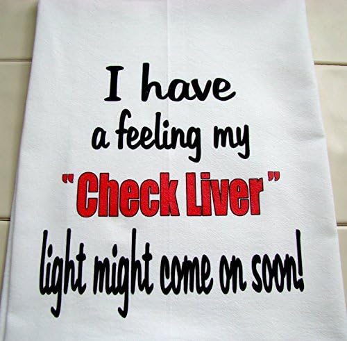 Funny My Check Liver Light handprinted kitchen flour sack towel