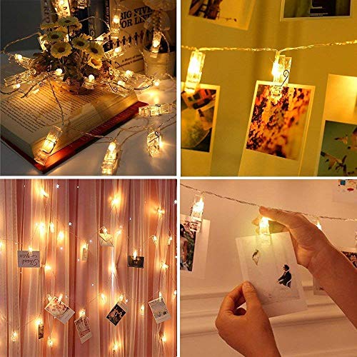 Mumu Sugar Waterproof 40 LED Photo Clips String Lights,8 Lighting Modes,String Lights for Indoor/Outdoor Decorate,Fairy Lights for Hanging Pictures,Cards and Artwork(16.4 Ft,Warm White)