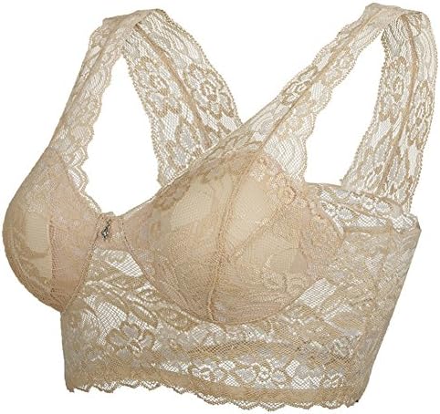 TagoWell Women V Neck Sexy Seamless Wire Free Lace Sleep Bra Wireless Bralette,Skin Color 2XL