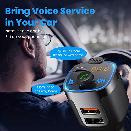 VicTsing BH-477 V5.0 FM Transmitter for Car, QC3.0+PD18W Wireless Char-ger Audio Adapter, Bass Sound Music Player, Hands-Free Calling Radio Receiver with 3 USB Ports