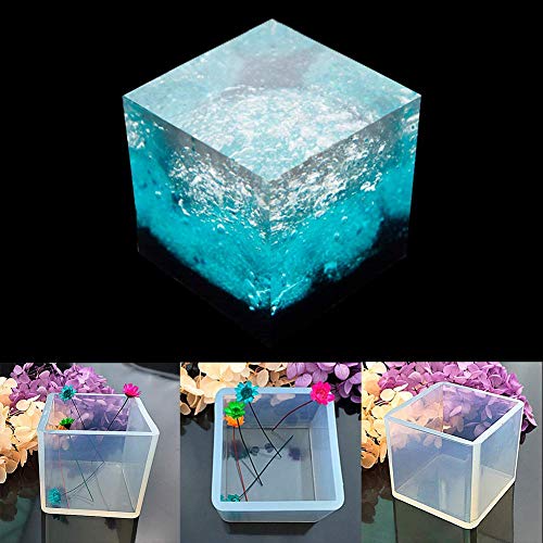 Resin Casting Molds, 145 Pcs Jewelry Casting Making Molds Set Kit,Silicone Cube Shape Paperweight Pendant,Screw Eye Pins, Disposable Plastic Cups,Stirrers,Droppers,Disposable Gloves for Polymer Clay - Thumbnail 2
