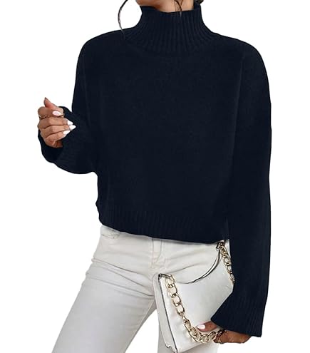 Amazon.com: Neeno Off Shoulder Fold Over Sweater (Color : Black