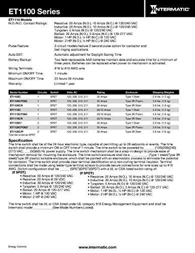 Intermatic ET1125C 24-Hour 30-Amp Electronic Time Switch, 120-277 VAC, NEMA 1