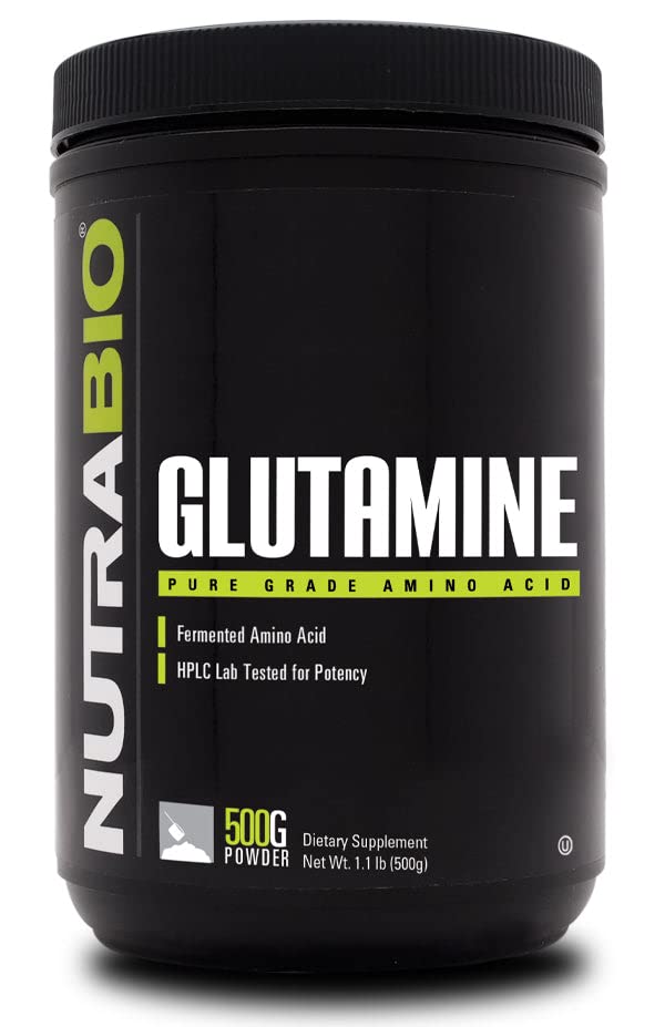NutraBio Pure L-Glutamine Powder, 100 Servings L-Glutamine Supplement, Amino Acid, Pure Grade, Glutamina, Absolutely no Additives, Fillers or Excipients, Muscle Recovery Supplement - (500 Grams)