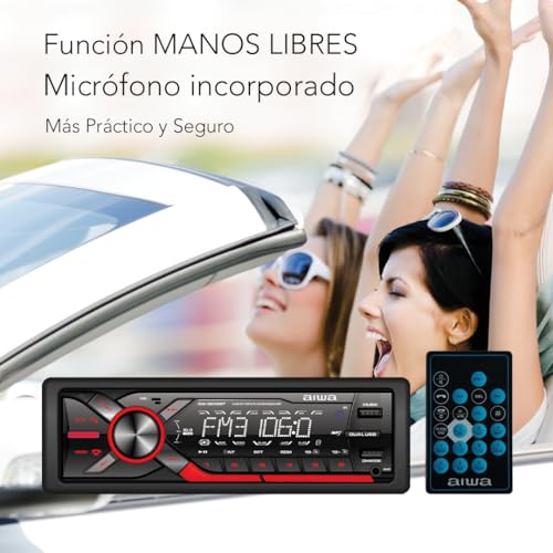 Aiwa Autoestéreo AW-3269BT Bluetooth USB SD AUX 4×50W Potencia 200W Iluminación 7 Colores Panel Desmontable Ecualizador MP3 Radio Am/FM Manos Libres Negro